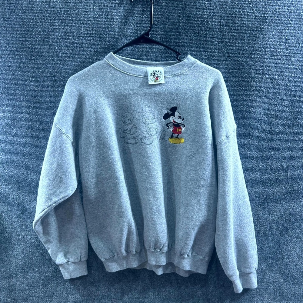 Vintage Mickey & Co Disney Sweatshirt Womens M Gray Embroidered Fleece Pullover